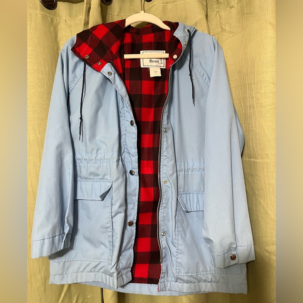 VINTAGE insulated hooded jacket with plaid lining🧥🍂🍁